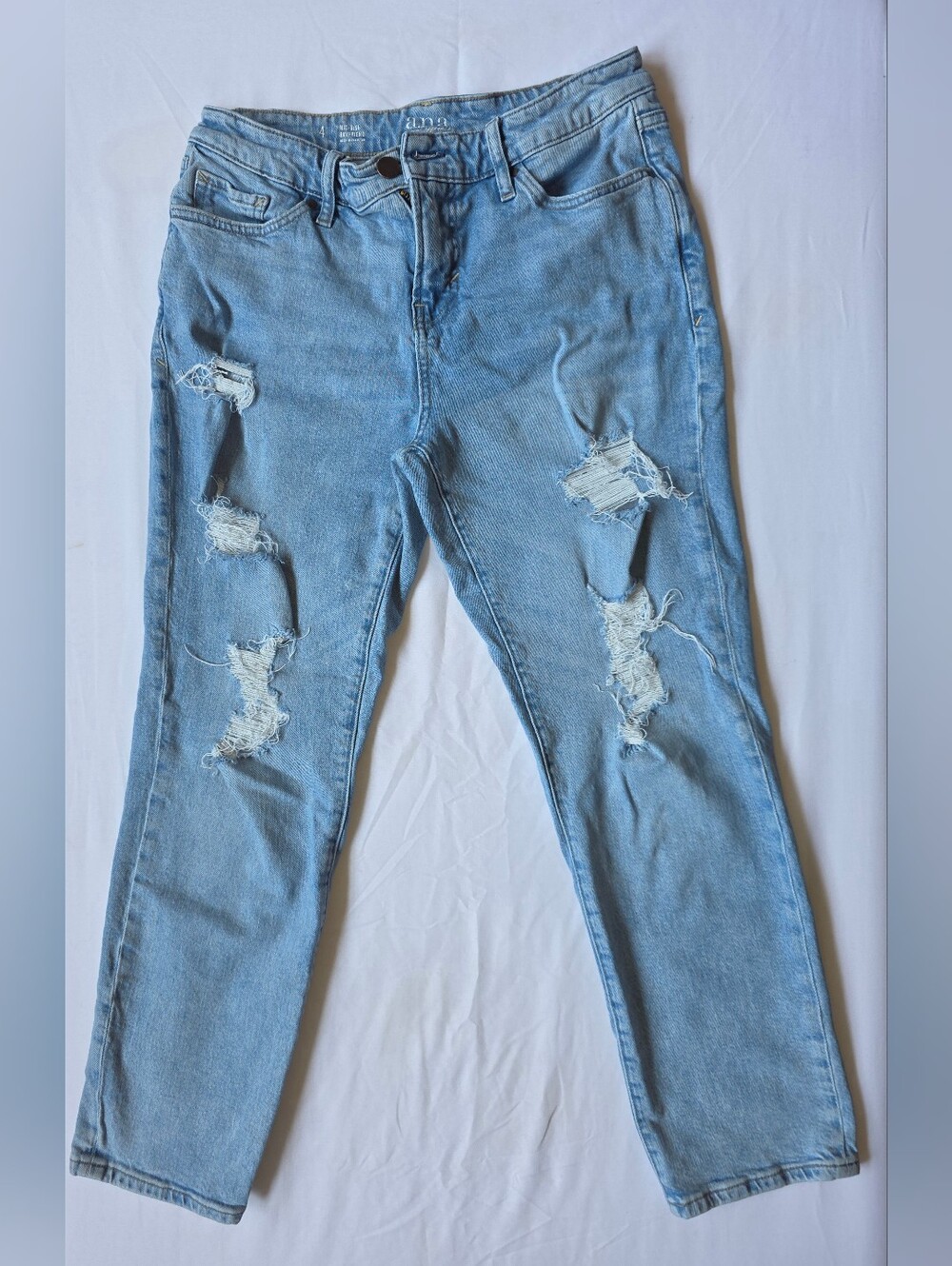 a.n.a. Distressed Mid Rise Boyfriend Jeans Size 4 Light Wash